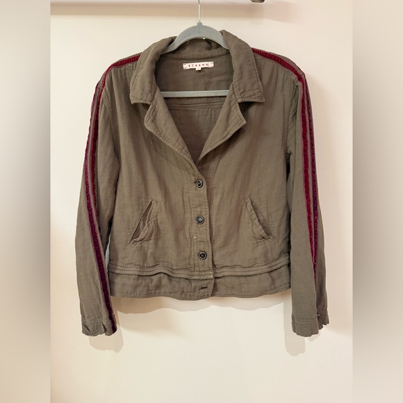 XiRENA Jackets & Blazers - XiRENA Khaki Jacket with Burgundy Stripes